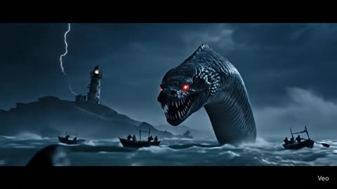 An ancient sea monster with glowing eyes