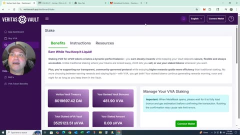 Buying & Steaking VVA Token on the Veritas Vault App site.