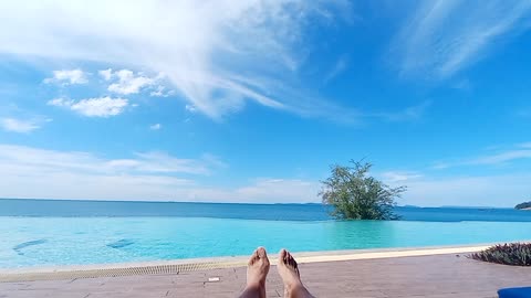 Relax at beach side ocean pool in Cambodia