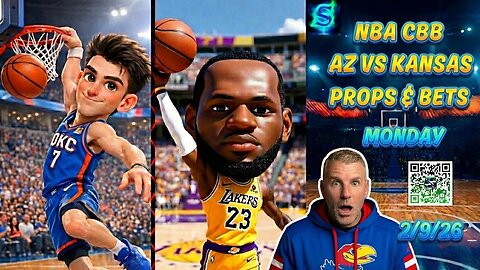 🏀 NBA Picks Today | Arizona vs Kansas | CBB Picks Today | FREE NBA Player Props | Monday 2/9/26
