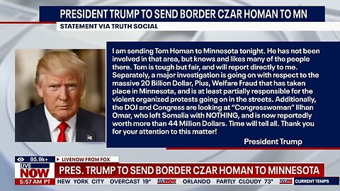 Trump says he is sending border czar Tom Homan to Minnesota