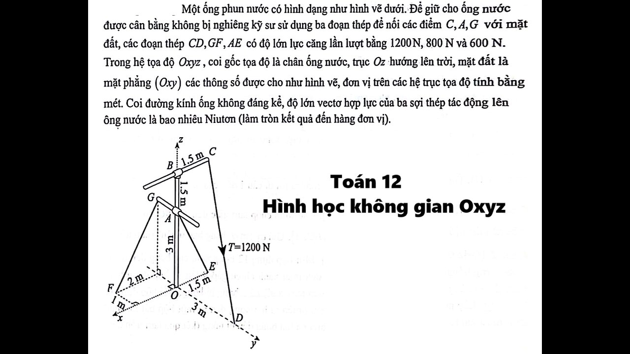 Toán 12: Một ống phun nước có hình dạng như hình vẽ dưới. Để giữ cho ống nước được cân bằng