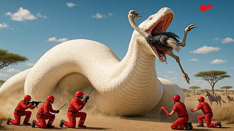 heroic rescue team saved an ostrich from a terrifying attack by a giant python🐍