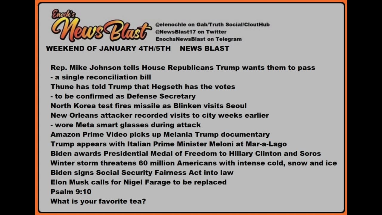 Weekend of January 4/5, 2025 News Blast