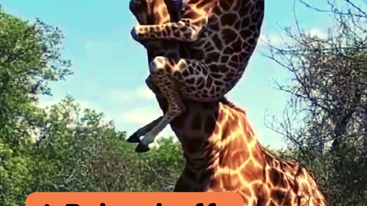 A Baby giraffe clings to its mother's neck 🦙-