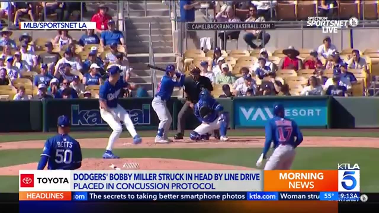 Dodgers_ Bobby Miller struck in head by line drive