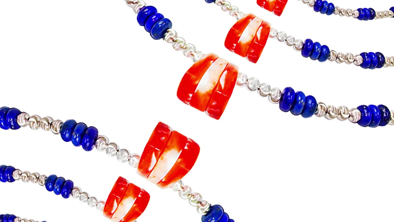 GN-20250312-05 S925 silver strings lapis lazuli and red spiny oyster