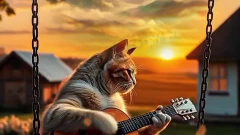 🌳🎸 Romantic Cat Serenade! Guitar-Playing Feline Steals Hearts!