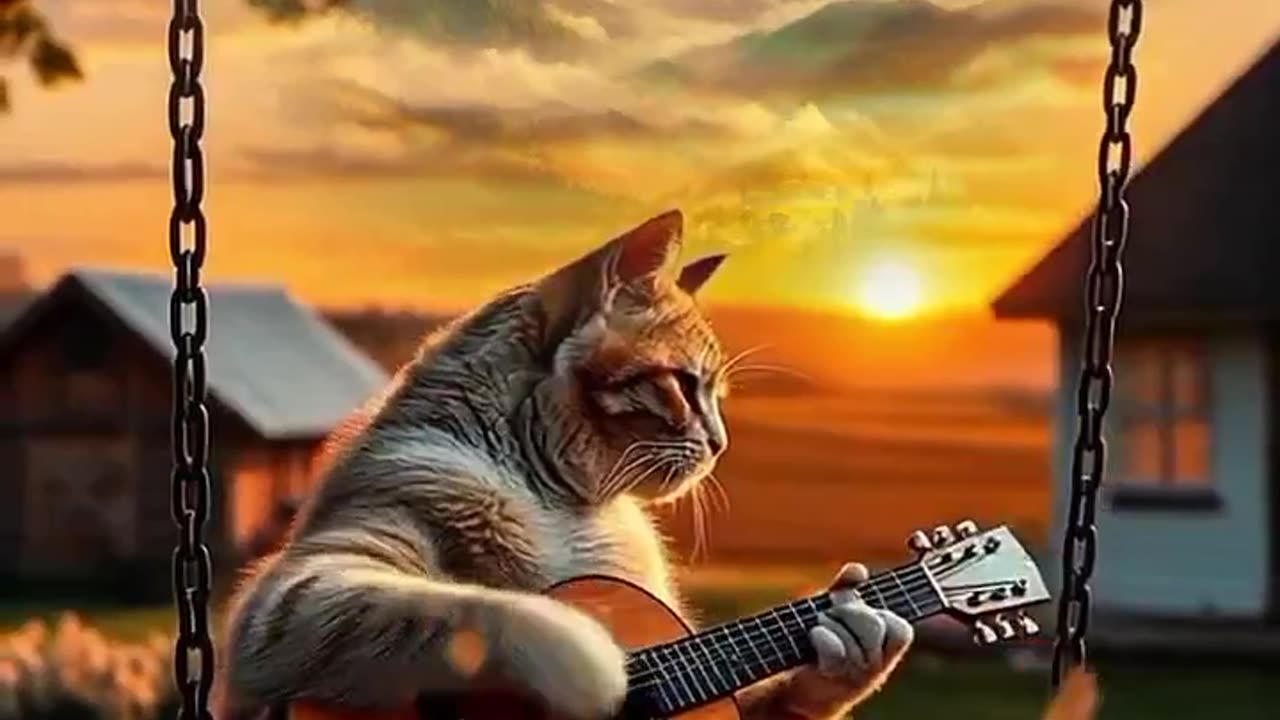 🌳🎸 Romantic Cat Serenade! Guitar-Playing Feline Steals Hearts!