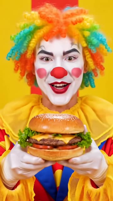 Circus Clown Eating a Burger