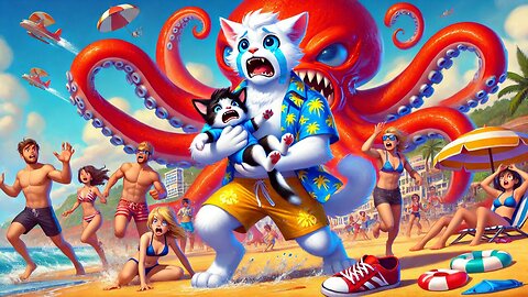 Daddy Cat Battles Monster Octopus to Rescue Kitten!