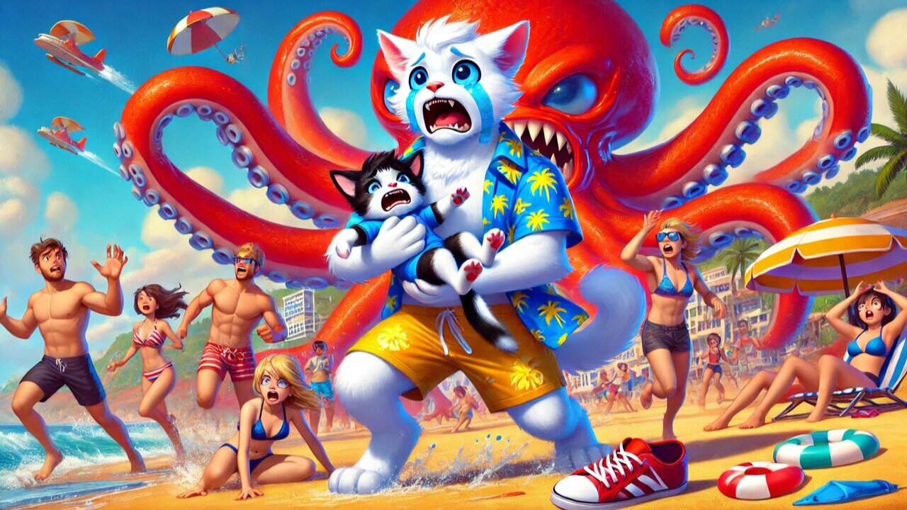 Daddy Cat Battles Monster Octopus to Rescue Kitten!