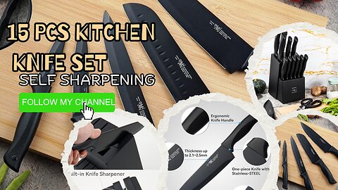 Knife Set, HUNTER.DUAL 15 Pcs Kitchen Knife Set with Block Self Sharpening,