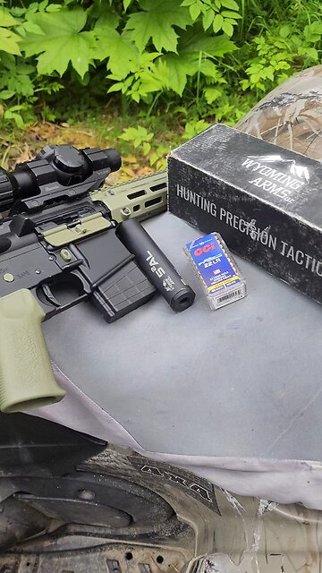 Wyoming Arms 5²AL Suppressor on my Tippman M4-22 with CCI Suppressor 45gr hp Subsonic Ammunition