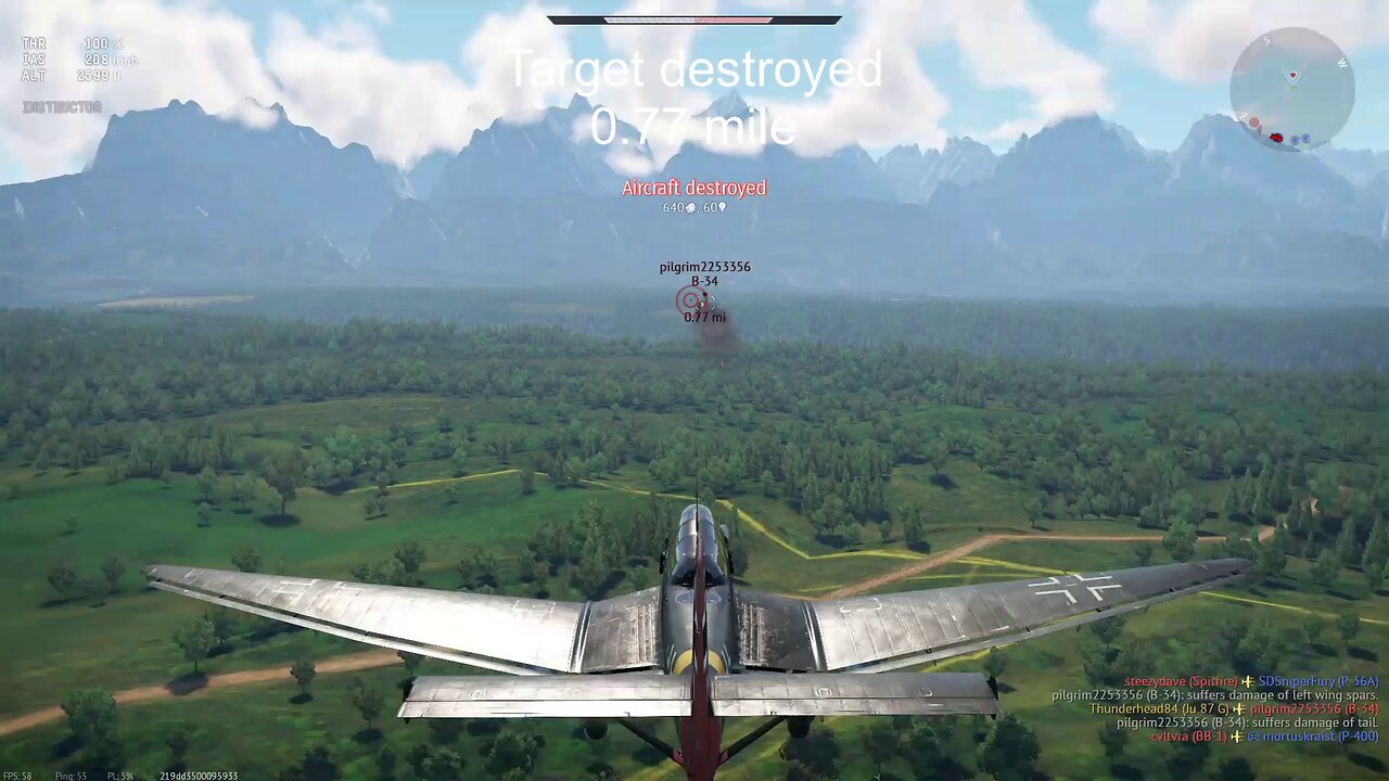War Thunder - Ju 87 G-2 snipe kills B-34 at >3/4 mile with 37mm cannons / Ju 87 G-2-Scharfschütze tötet B-34 aus 1,24 Kilometer Entfernung mit 37-mm-Kanonen