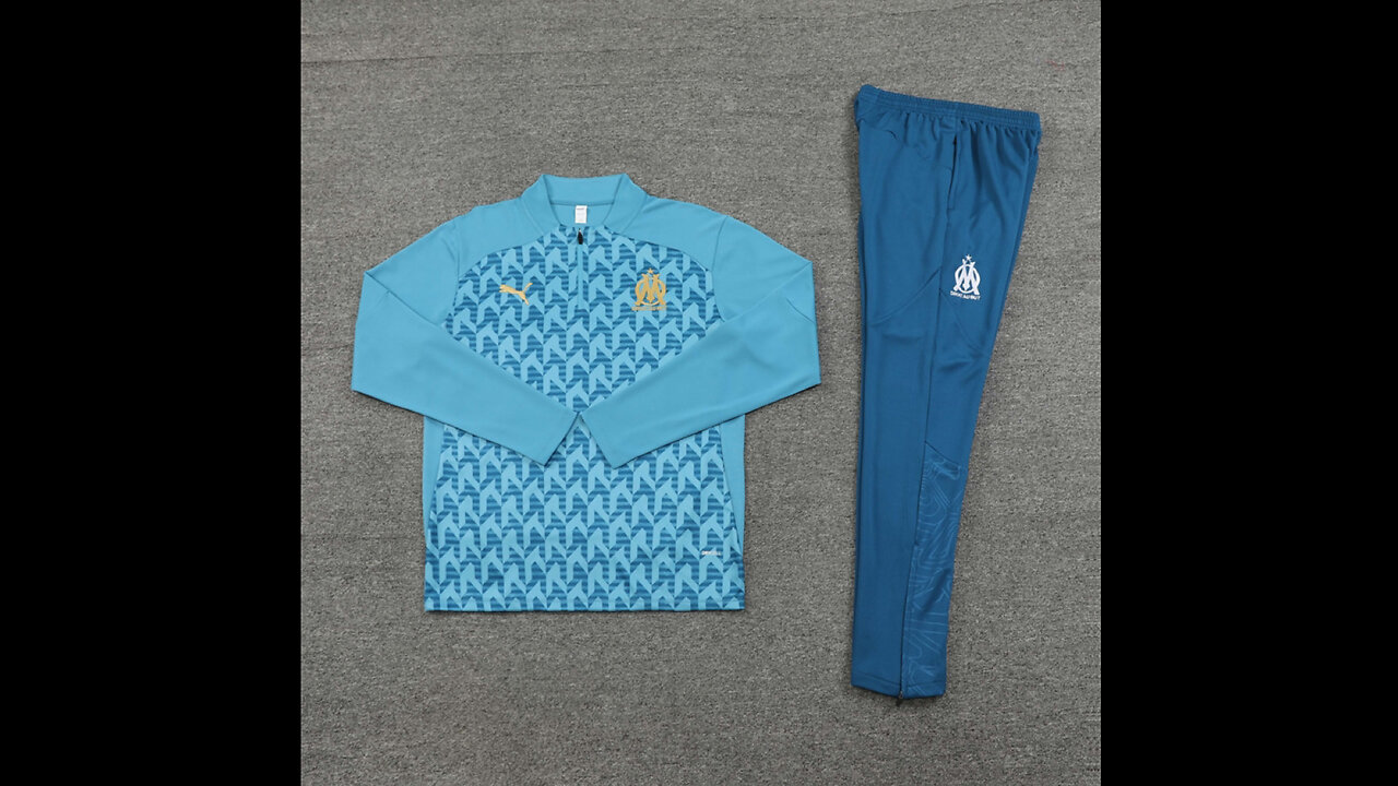 👉🏻⚽️2024/25 Marseille Adult/Kid Blue Long Sleeve Tracksuit