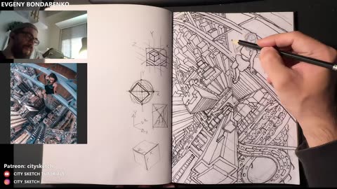 How to draw aerial view in perspective. Curvilinear perspective