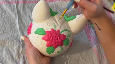 Painting a Día de Muertos Sugar Skull Cat Ceramic | Relaxing Full Process Timelapse + Tips 🎨💀🐱