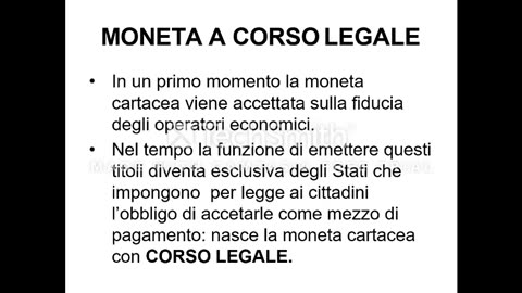 La moneta:tipi e funzioni DOCUMENTARIO il sistema a debito odierno è con prestiti ad interessi con moneta senza valore creata dal nulla e senza coperture reali e materialmente i soldi nelle banche non ci sono tranne 1%