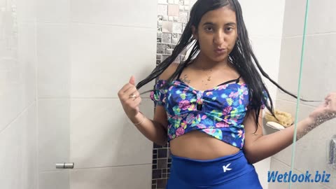 Tropical Shower Look – Wet Clothes & Fishnets Fun