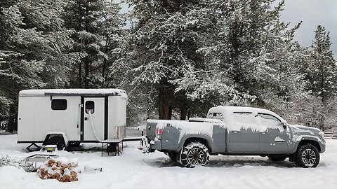 Solo winter camping in a cargo trailer