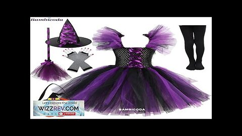 Disguise Witch Costume for Girls Halloween Tutu Knee Dress Hat Broom Pantyhose Review