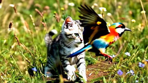 Whiskers and Wings: A Playful Encounter