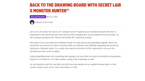 Monster Hunter Secret Lair sucks and Wizards admits it!!