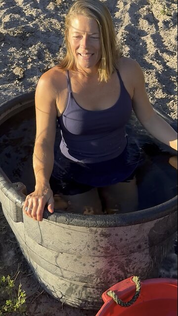 Cow water trough cold plunge!