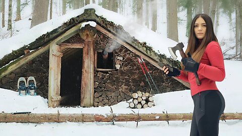 Overnight in 1943 DUGOUT Shelter | Solo Bushcraft in winter ABANDONED camp & Wilderness ASMR trip