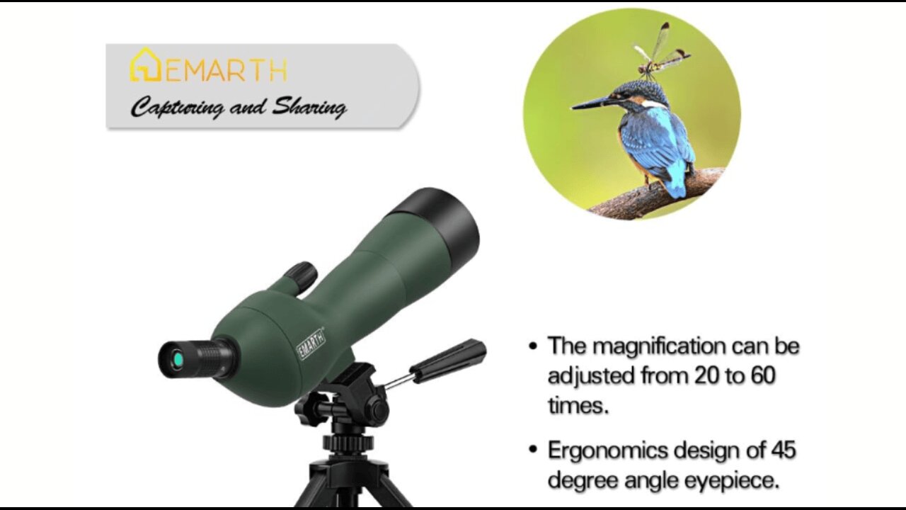 Emarth 20-60x60AE 45 Degree Angled Spotting Scope with Tripod