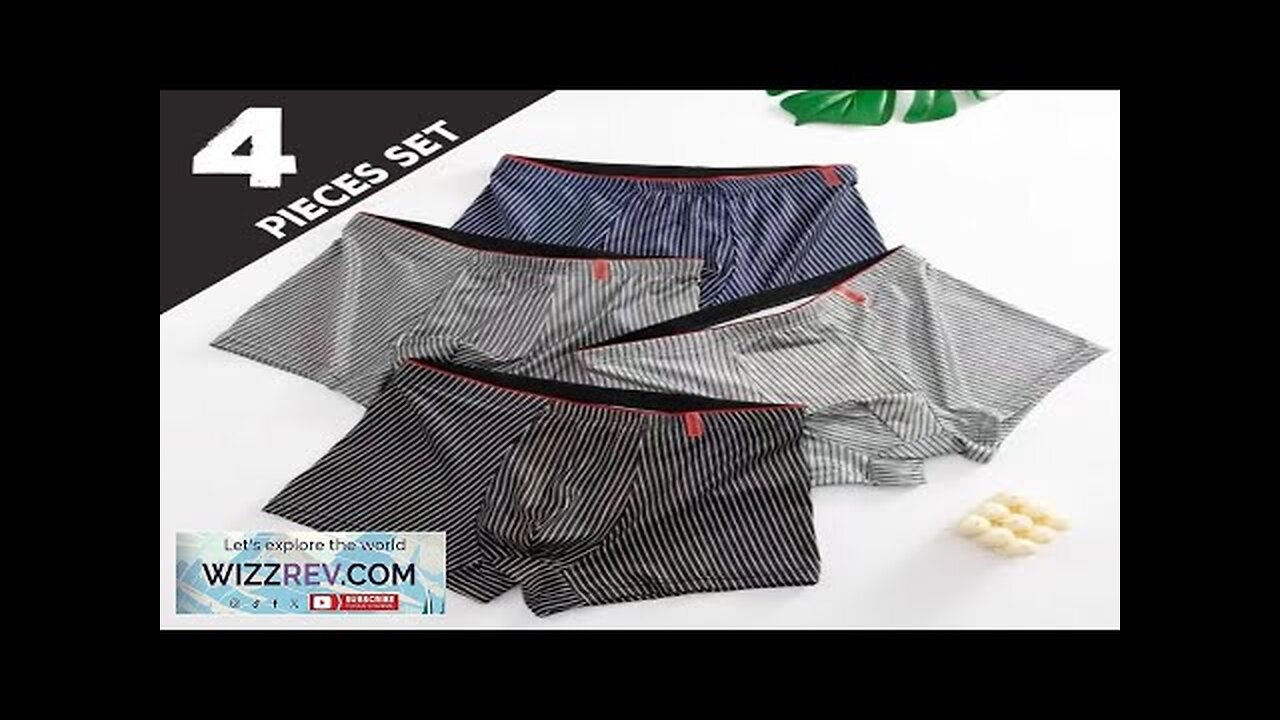 4pcs Men's Underwear Sports Boxers Casual Striped Boxer Trunks Breathable Comfy High Review