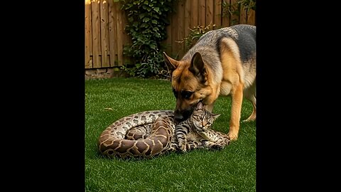 Heroic Puppy Saves Adorable Kitten from Fierce Anaconda Attack! 🐶🐱🐍 #AnimalRescue #HeroPets