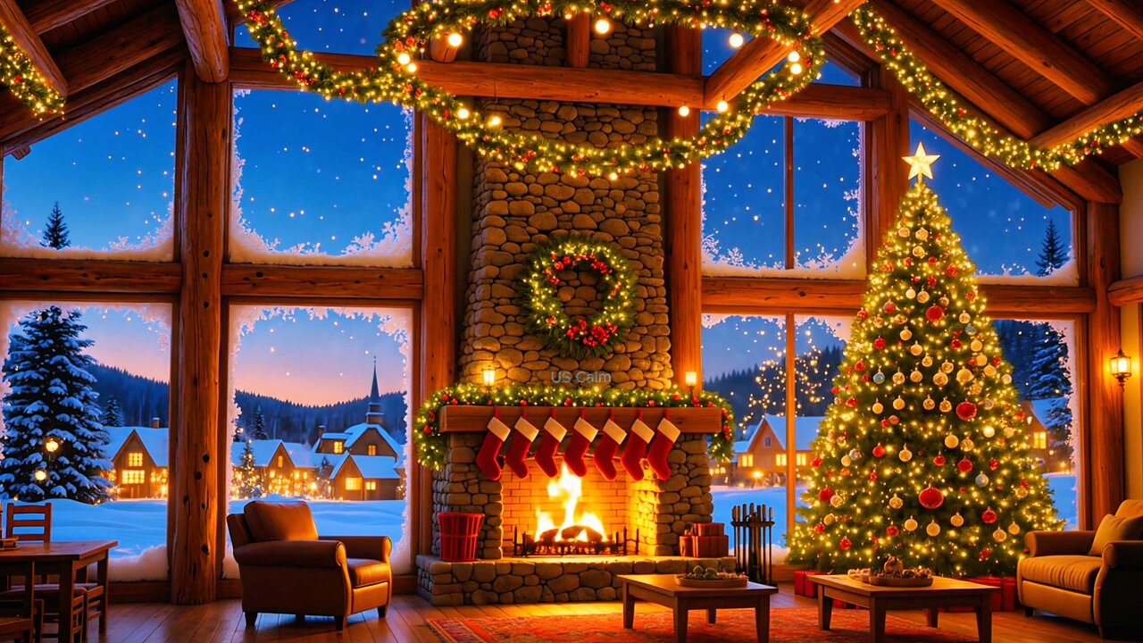 Calm Christmas Night LIVE • Snowfall + Fireplace • Peaceful Sleep & Healing Music