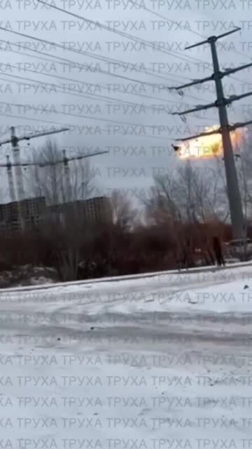 A Geran drone, just about to strike in Kiev, collided with power lines.