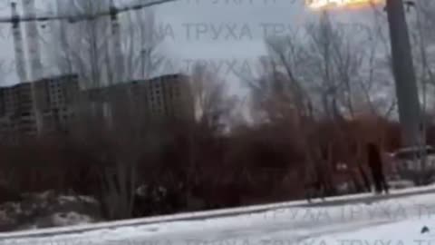 A Geran drone, just about to strike in Kiev, collided with power lines.
