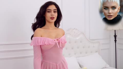 Transparent nightgown with mesh sleeves and ruffles, Babydoll lingerie set with thongs