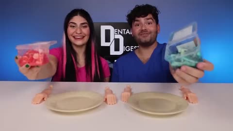 ONE Color Food vs Cavities Challenge! (Red vs Blue vs Yellow)