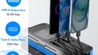 Solar Charger Power Bank 49800mAh with 4 Built-in Cables & 3 Foldable Panels, PD22.5W C