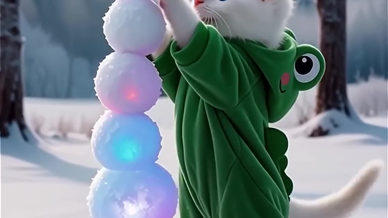 Frog Cat Snow Architect ⛄️🐸 #cat#cat #cute #cats #winter