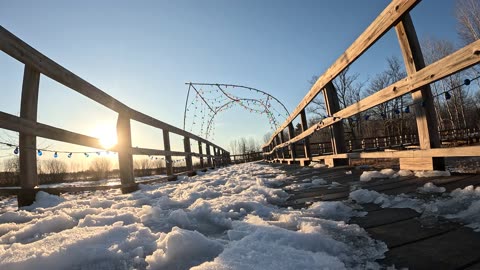 Walking on a snowy Boardwalk