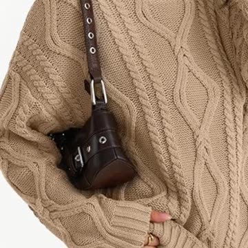 Trendy Queen Women's Oversized Cable Knit Crewneck Sweaters