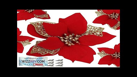 12 PCS Poinsettia Flower Artificial Poinsettia Christmas Decoration 5.9'' Red Glitter Review