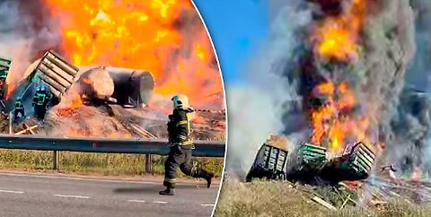 Another blow deepening Russia’s fuel crisis_ Fuel-filled wagons engulfed in flames