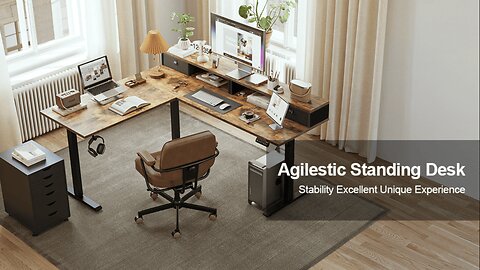 Agilestic L Shaped Electric Standing Desk with 2 Drawers, 63 Inch Ergonomic Adjustable Height Desk