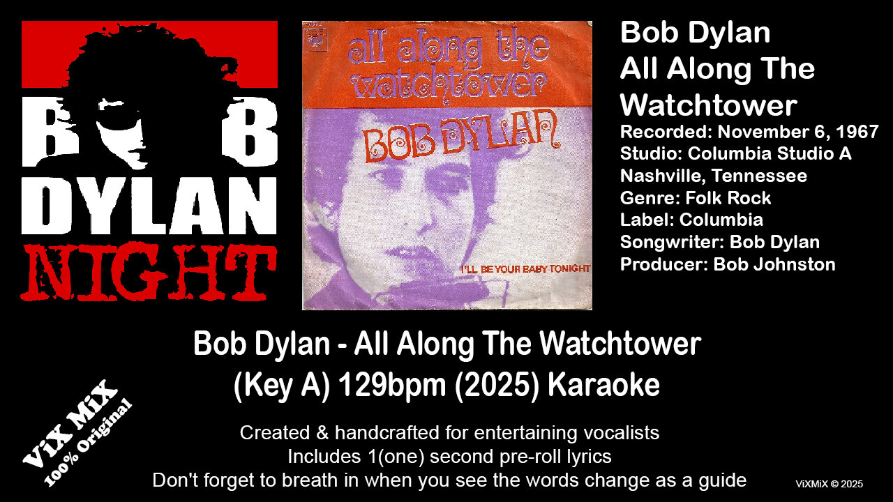 Bob Dylan - All Along The Watchtower (Key A) 129bpm (2025) Karaoke