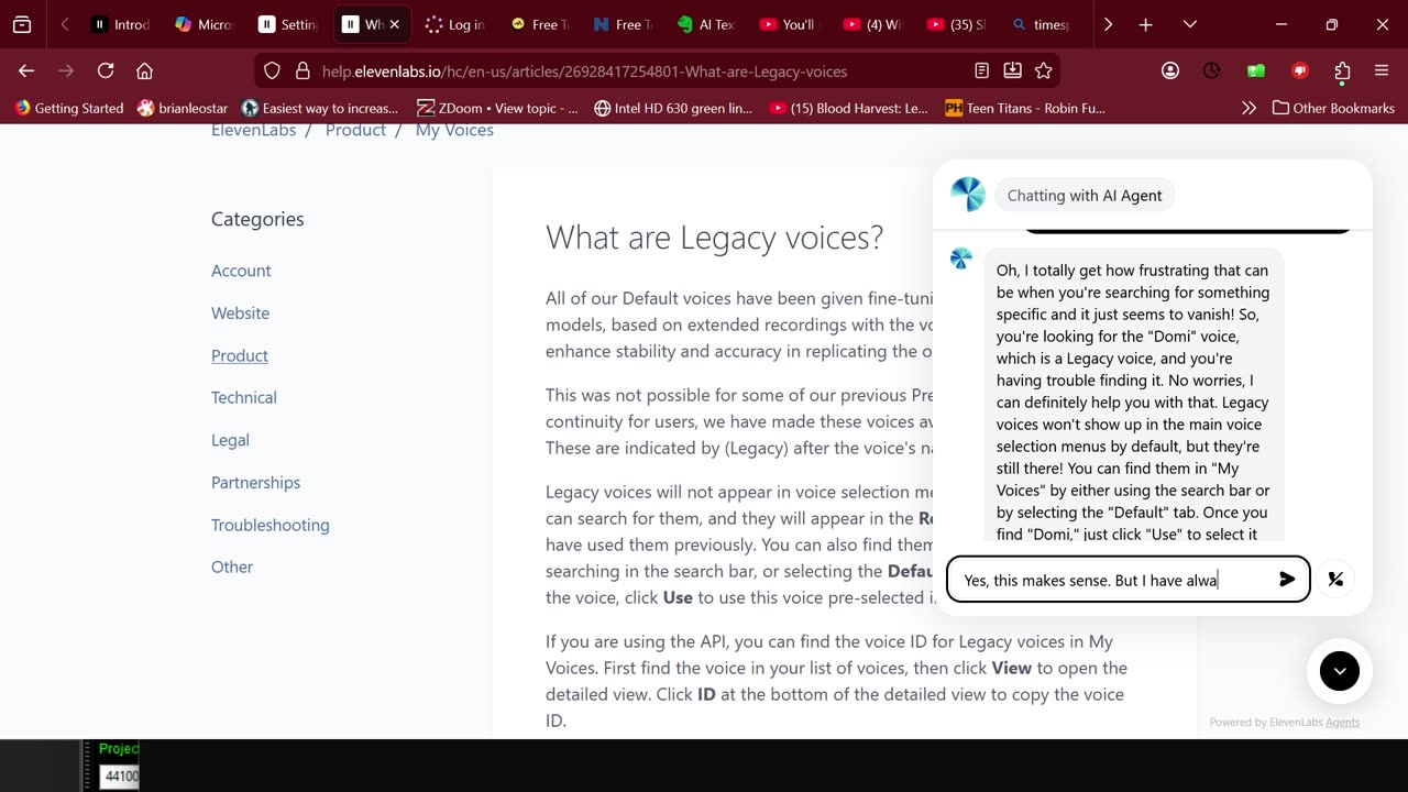 ELEVEN LABS ALERT - PLEASE HELP - WHERE IS DOMI LEGACY VOICE