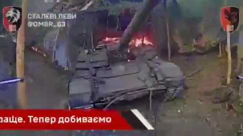 Repeated Drone Strikes Set Fire to Russian Tank