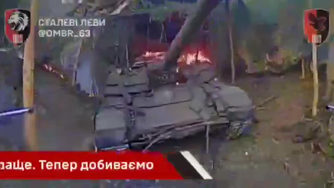Repeated Drone Strikes Set Fire to Russian Tank