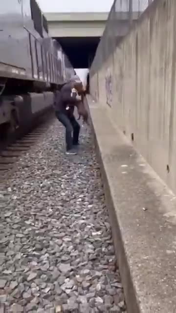 Saving a dog from an incoming train❤️